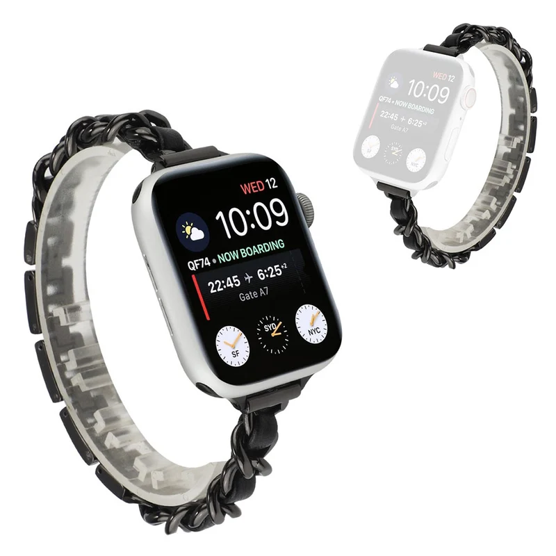 Exquisit Universell Apple Metall und Kunstleder armband