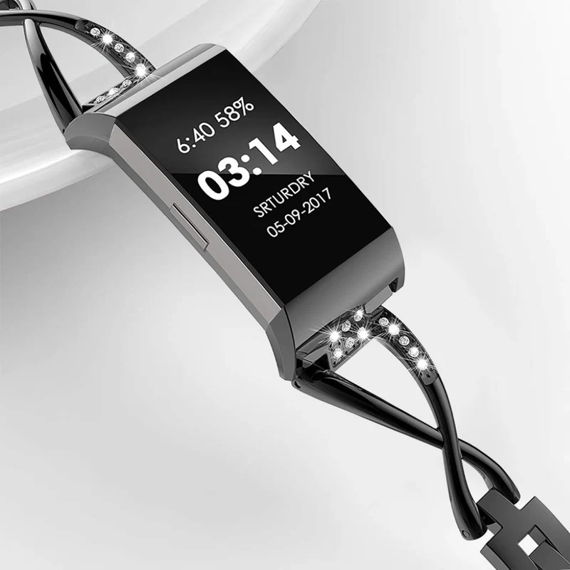 Mega haltbar Fitbit Charge 3 Metall und Strass armband