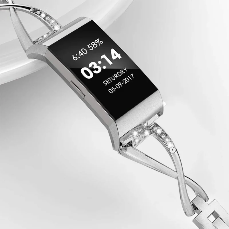 Mega haltbar Fitbit Charge 3 Metall und Strass armband