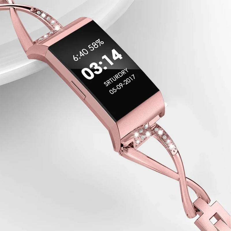 Mega haltbar Fitbit Charge 3 Metall und Strass armband