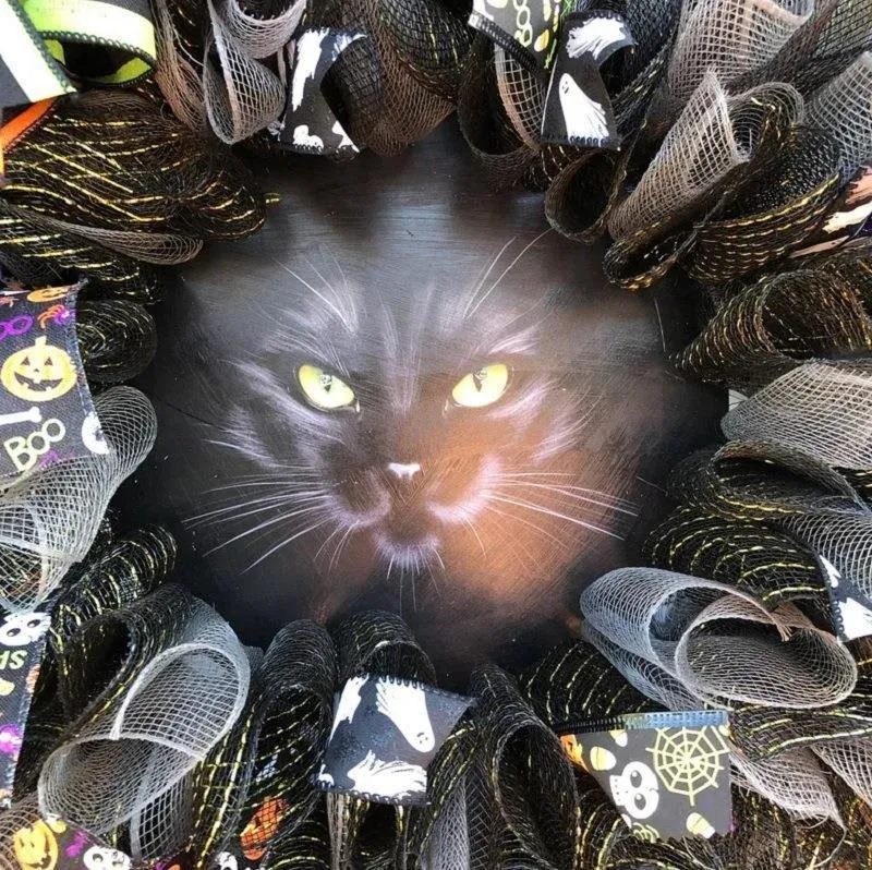 LED Illuminierte Halloween Katzenkranz