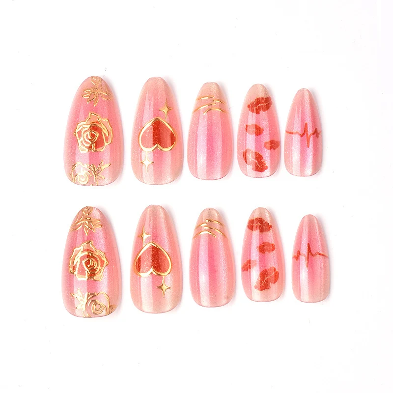 Romantische Herz- und Rosen-Themen Press-On Nagelkunst