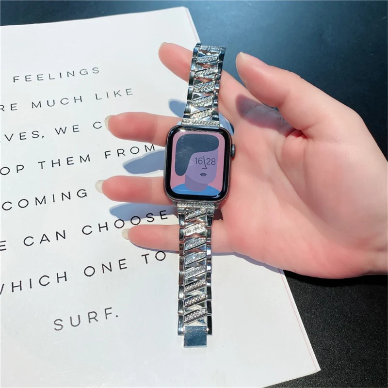 Modisch Apple Watch Series 7 41mm Metall und Strass armband