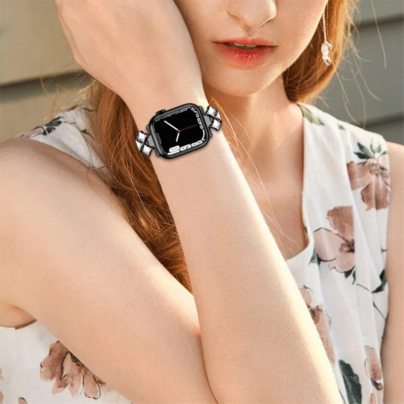 Modisch Apple Watch Series 7 41mm Metall und Strass armband