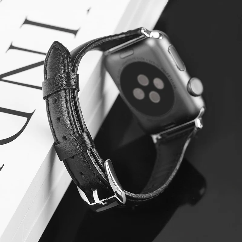 Sehr haltbar Apple Watch Series 7 45mm Echtes Leder armband - Größe: L