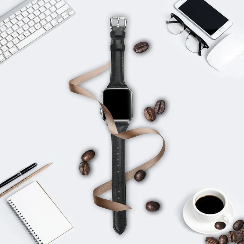 Sehr haltbar Apple Watch Series 7 45mm Echtes Leder armband - Größe: L