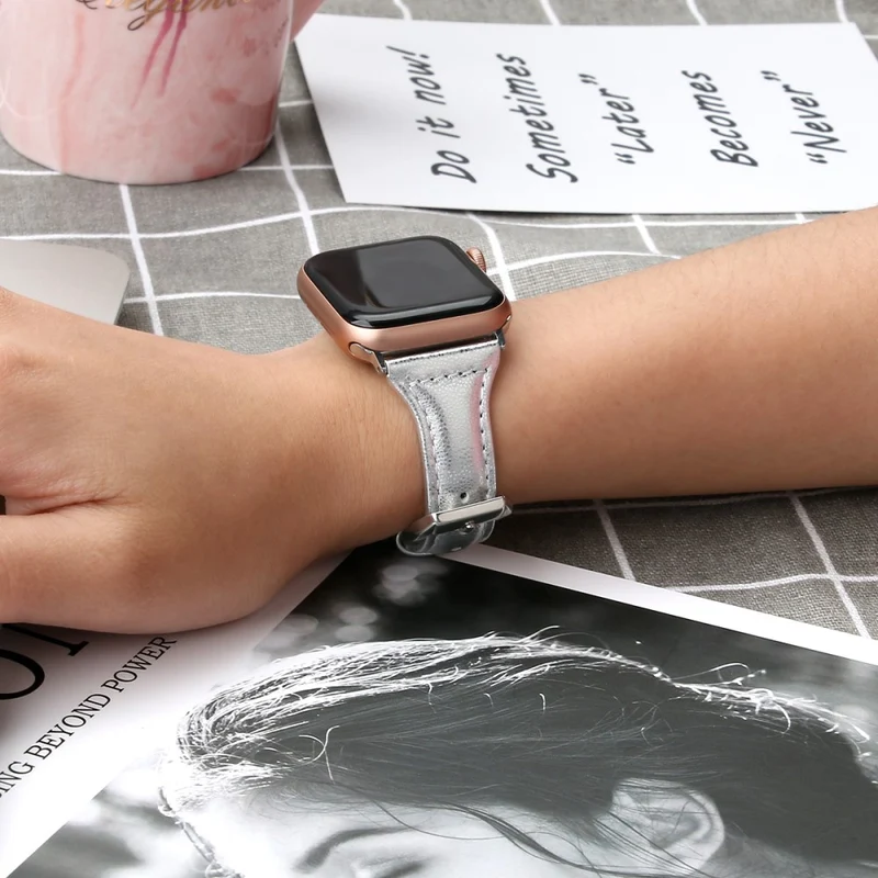 Sehr haltbar Apple Watch Series 7 45mm Echtes Leder armband - Größe: L