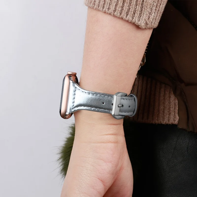Sehr haltbar Apple Watch Series 7 45mm Echtes Leder armband - Größe: L