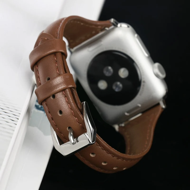 Sehr haltbar Apple Watch Series 7 45mm Echtes Leder armband - Größe: L