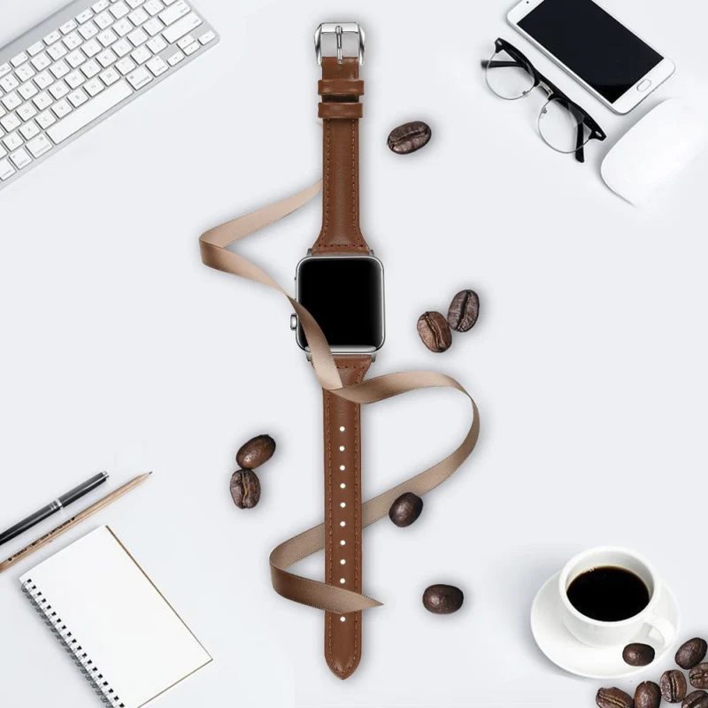 Sehr haltbar Apple Watch Series 7 45mm Echtes Leder armband - Größe: L