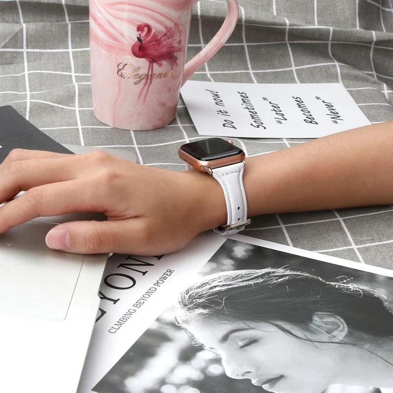 Sehr haltbar Apple Watch Series 7 45mm Echtes Leder armband - Größe: L