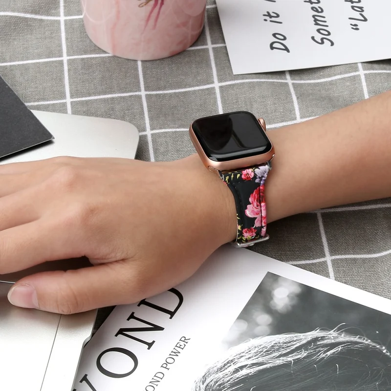 Sehr haltbar Apple Watch Series 7 45mm Echtes Leder armband - Größe: L