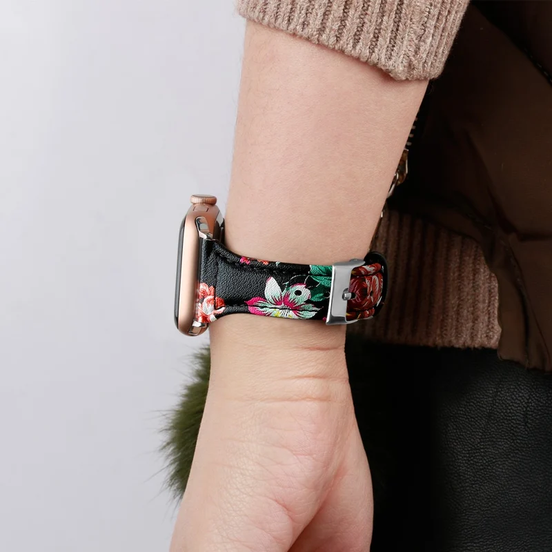 Sehr haltbar Apple Watch Series 7 45mm Echtes Leder armband - Größe: L