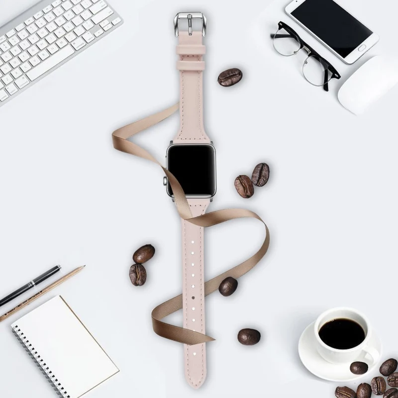Sehr haltbar Apple Watch Series 7 45mm Echtes Leder armband - Größe: L