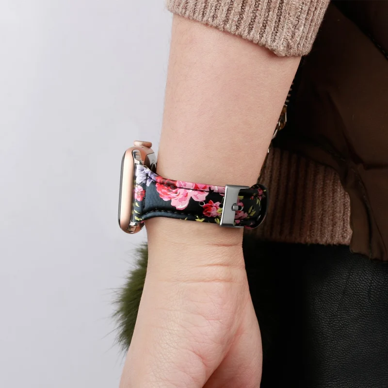 Sehr haltbar Apple Watch Series 7 45mm Echtes Leder armband - Größe: L