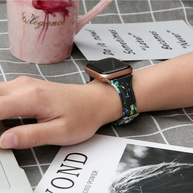 Sehr haltbar Apple Watch Series 7 45mm Echtes Leder armband - Größe: L