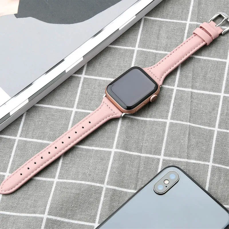 Sehr haltbar Apple Watch Series 7 45mm Echtes Leder armband - Größe: L