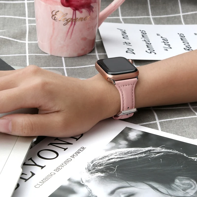 Sehr haltbar Apple Watch Series 7 45mm Echtes Leder armband - Größe: L