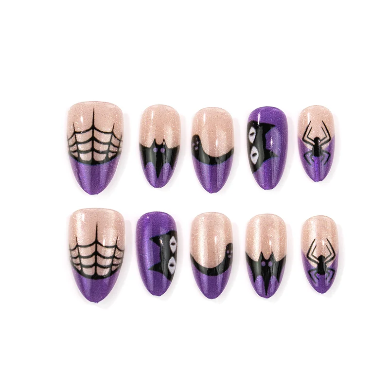 Halloween-Themen Press-On Nagelkunst Set mit Spinnen- und Netzmuster