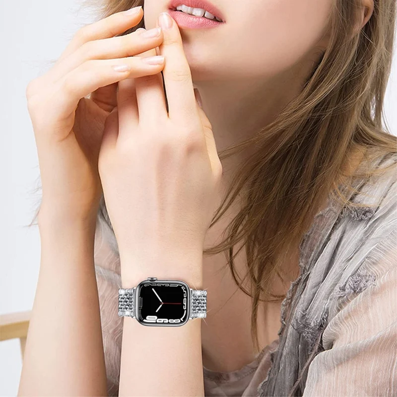 Modisch Apple Watch Series 7 45mm Metall und Strass armband