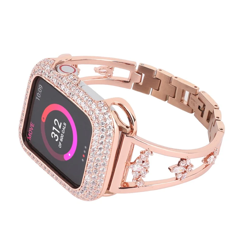 Bequem Apple Watch Series 7 45mm Metall und Strass armband