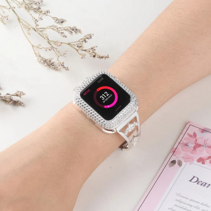 Bequem Apple Watch Series 7 45mm Metall und Strass armband