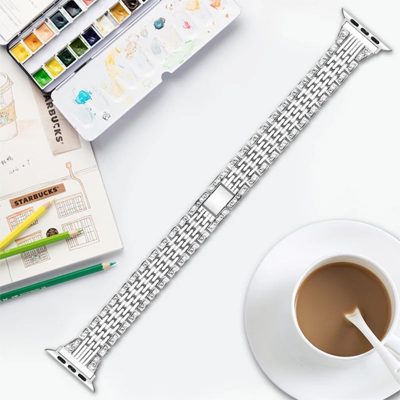 Modisch Apple Watch Series 7 45mm Metall und Strass armband