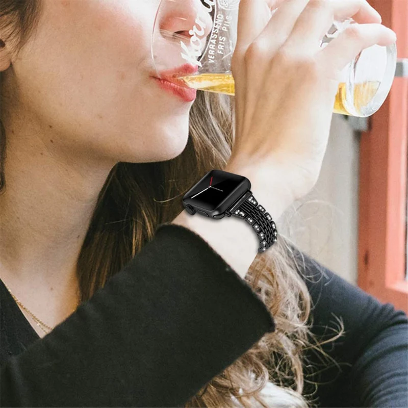 Modisch Apple Watch Series 7 45mm Metall und Strass armband