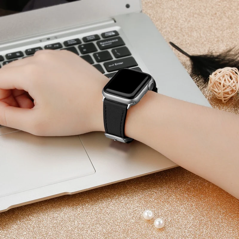 Bequem Apple Watch Series 7 45mm Echtes Leder armband
