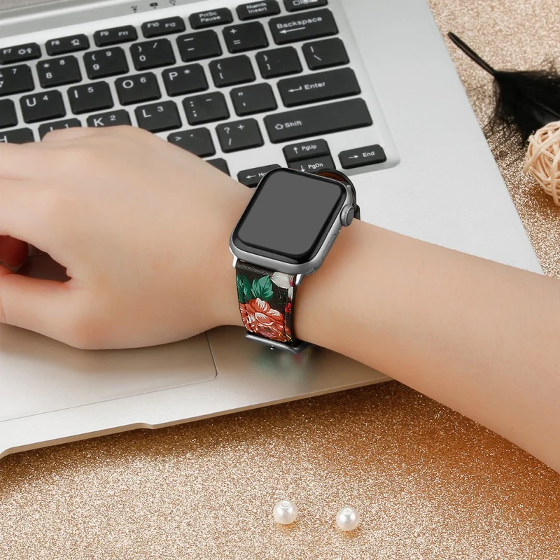 Bequem Apple Watch Series 7 45mm Echtes Leder armband