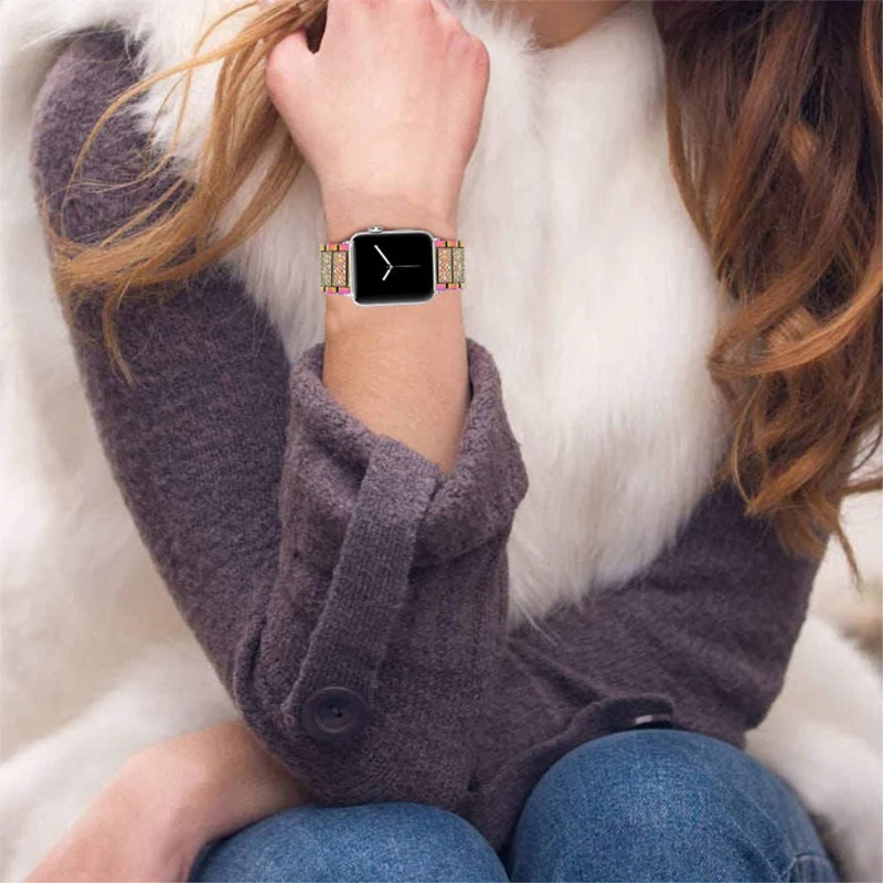 Reizend Apple Watch Series 7 45mm Metall und Strass armband