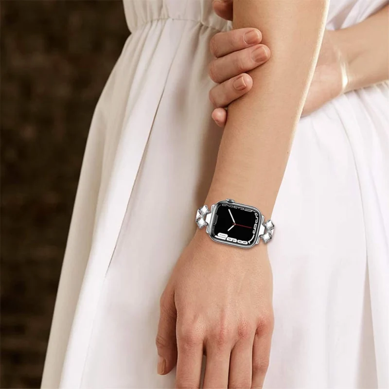 Modisch Apple Watch Series 7 45mm Metall und Strass armband