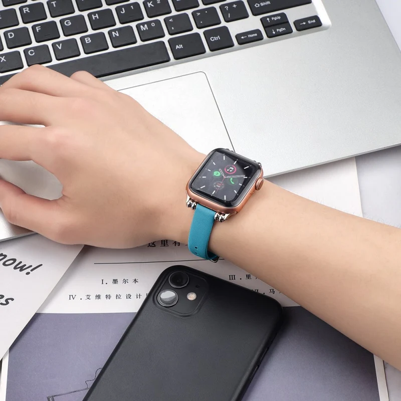 Klassisch Apple Watch Series 7 45mm Echtes Leder armband - Größe: L