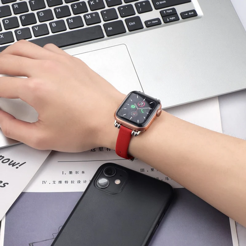 Klassisch Apple Watch Series 7 45mm Echtes Leder armband - Größe: L