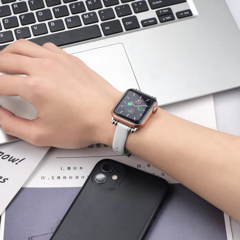 Klassisch Apple Watch Series 7 45mm Echtes Leder armband - Größe: L