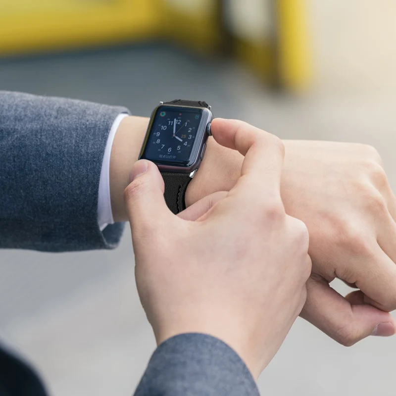 Mega haltbar Apple Watch Series 7 45mm Echtes Leder armband - Größe: L