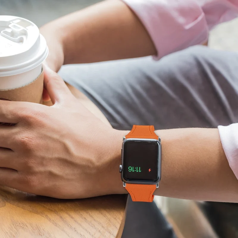 Mega haltbar Apple Watch Series 7 45mm Echtes Leder armband - Größe: L