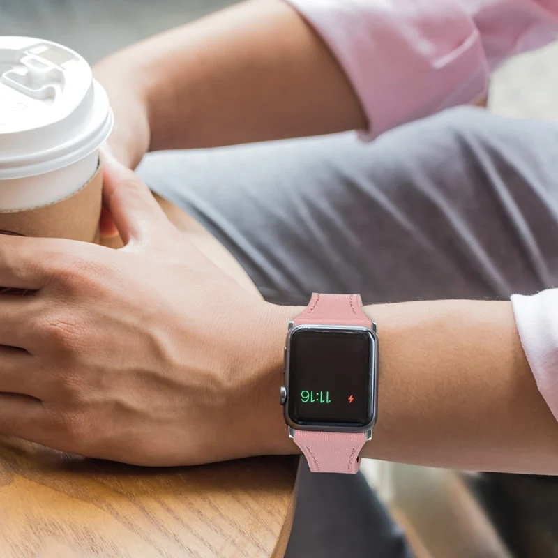 Mega haltbar Apple Watch Series 7 45mm Echtes Leder armband - Größe: L