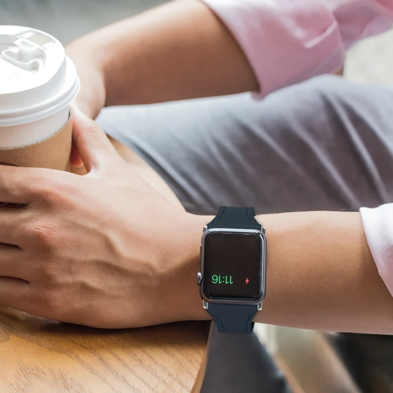 Mega haltbar Apple Watch Series 7 45mm Echtes Leder armband - Größe: L