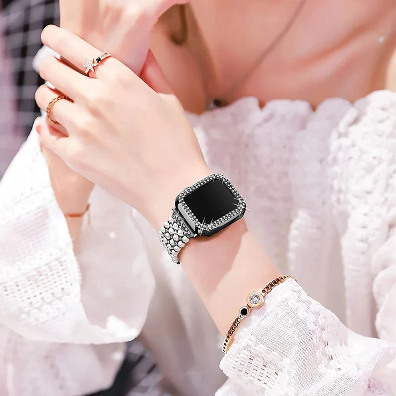 Haltbar Apple Watch Series 7 45mm Metall und Strass armband
