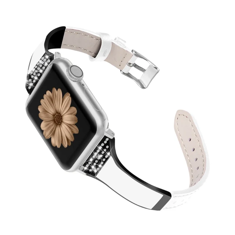 Apple Watch Series 7 41mm Echtes Leder und Strass armband