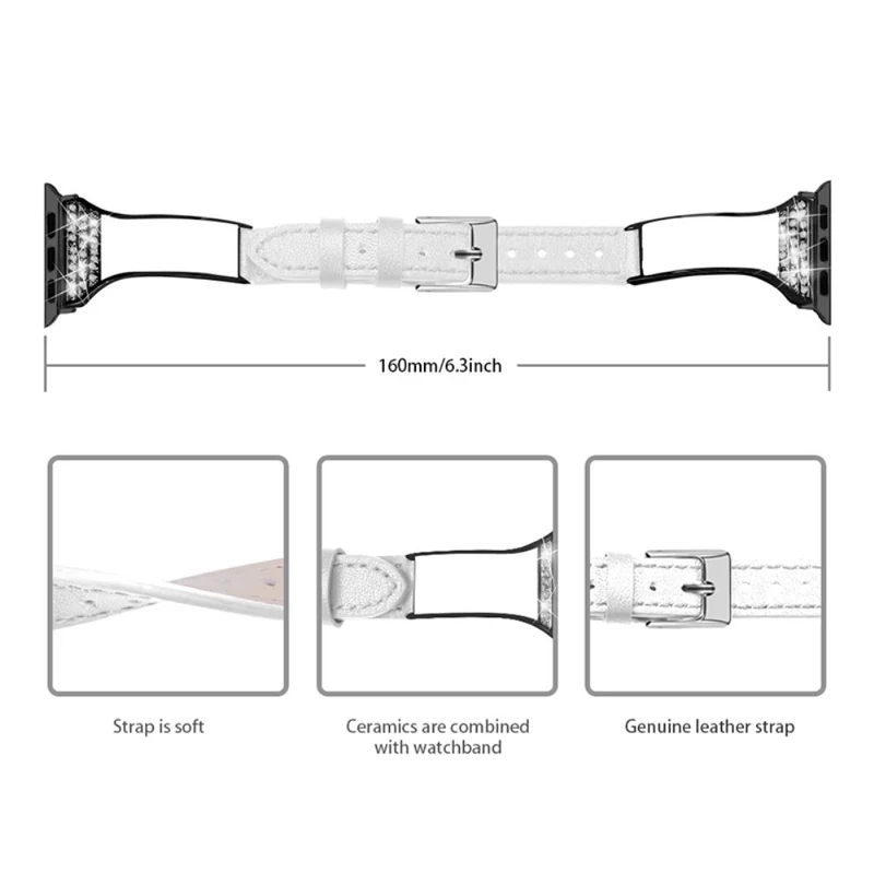 Apple Watch Series 7 41mm Echtes Leder und Strass armband