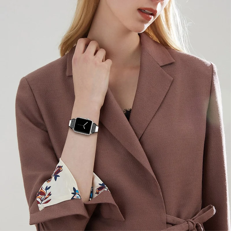 Apple Watch Series 7 41mm Echtes Leder und Strass armband