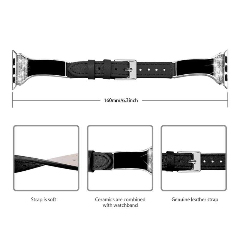 Apple Watch Series 7 41mm Echtes Leder und Strass armband