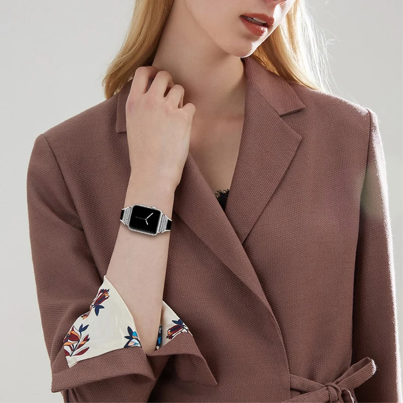Apple Watch Series 7 41mm Echtes Leder und Strass armband