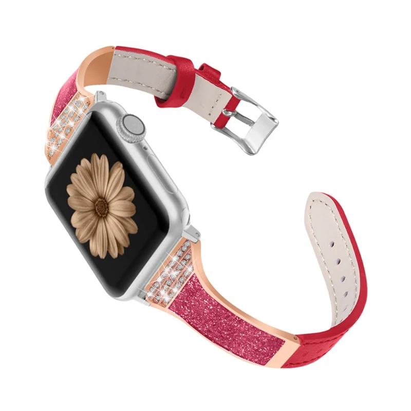 Apple Watch Series 7 41mm Echtes Leder und Strass armband