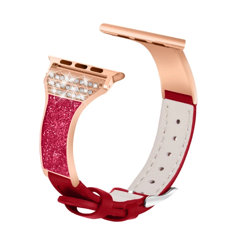 Apple Watch Series 7 41mm Echtes Leder und Strass armband
