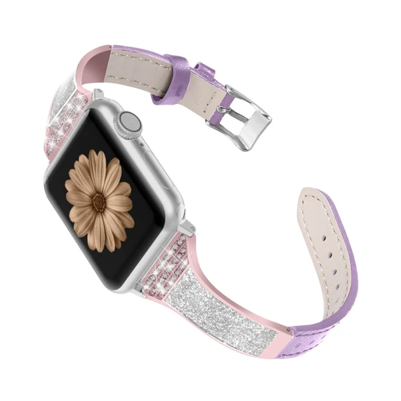 Apple Watch Series 7 41mm Echtes Leder und Strass armband