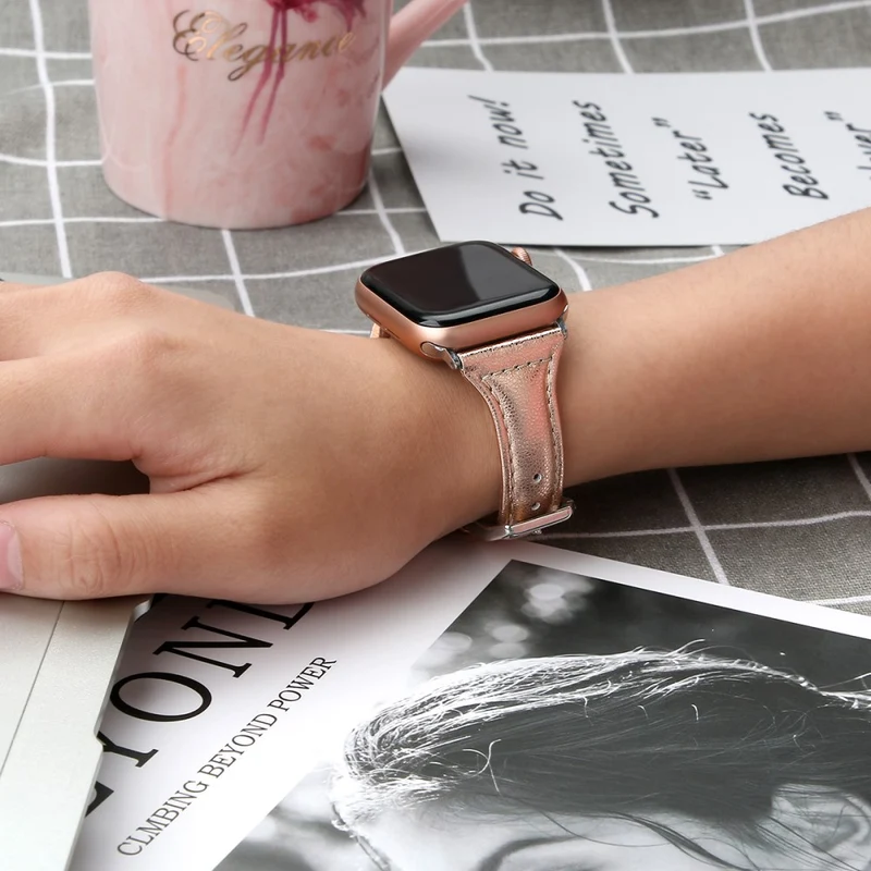 Bequem Apple Watch Series 7 41mm Echtes Leder armband - Größe: L