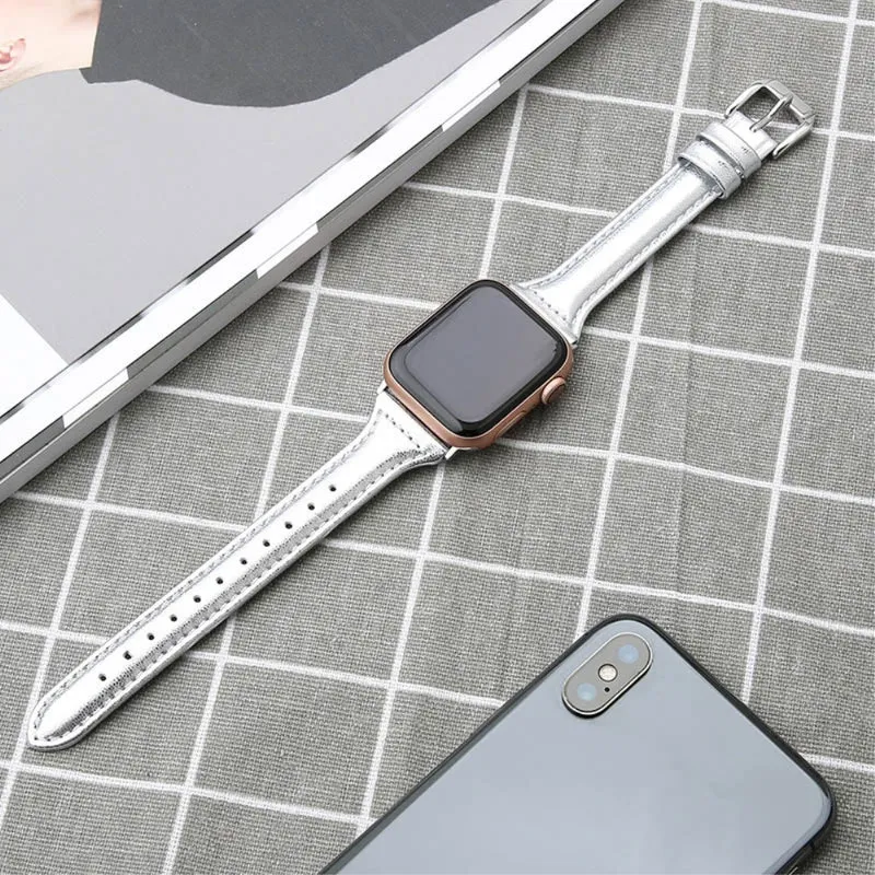 Bequem Apple Watch Series 7 41mm Echtes Leder armband - Größe: L